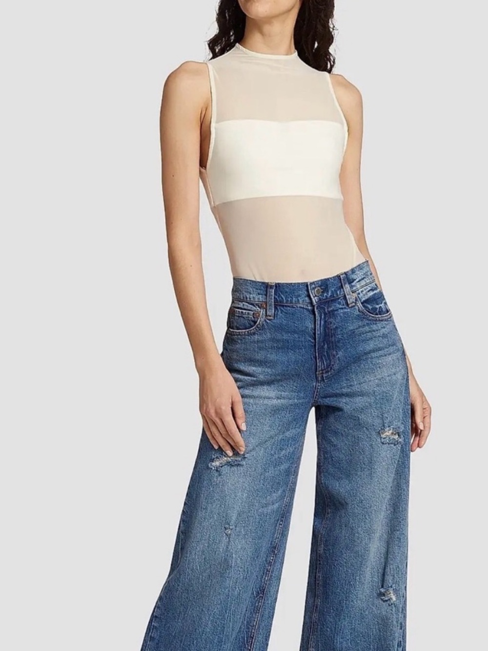 NWT Alice & Olivia Mesh Bandeau Bodysuit Off White Size Small S *